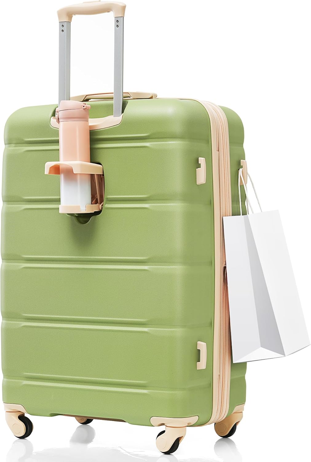 Merax Luggage Set of 3, Travel Suitcase with USB Port, Airline Certified Carry-on Luggage with Cup Holder, ABS Hard Shell Luggage with Spinner Wheels, Light Green