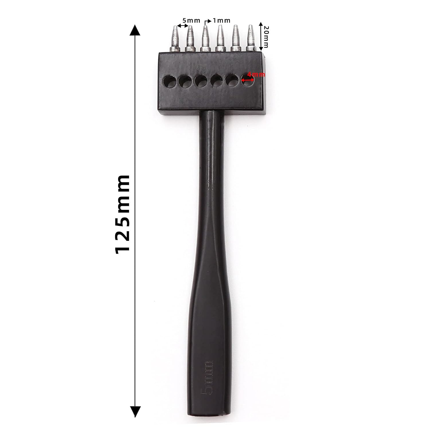 N/C Leather Craft Tool Hole Punches 4MM 2/4/6 Prong Row Hole Puncher Tool for Belts Watch Bands of Suture Leather Working DIY.(Black)