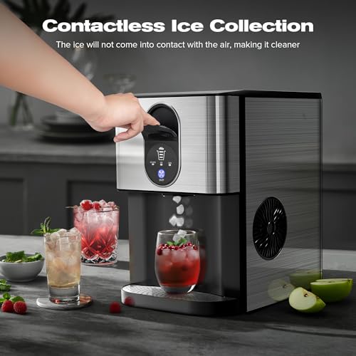 Kismile Countertop Nugget Ice Maker, 20DN 50LBS/Day Output, Self-Cleaning, Soft Chewable Pebble/Pellet Ice with One-Click Operation for Home