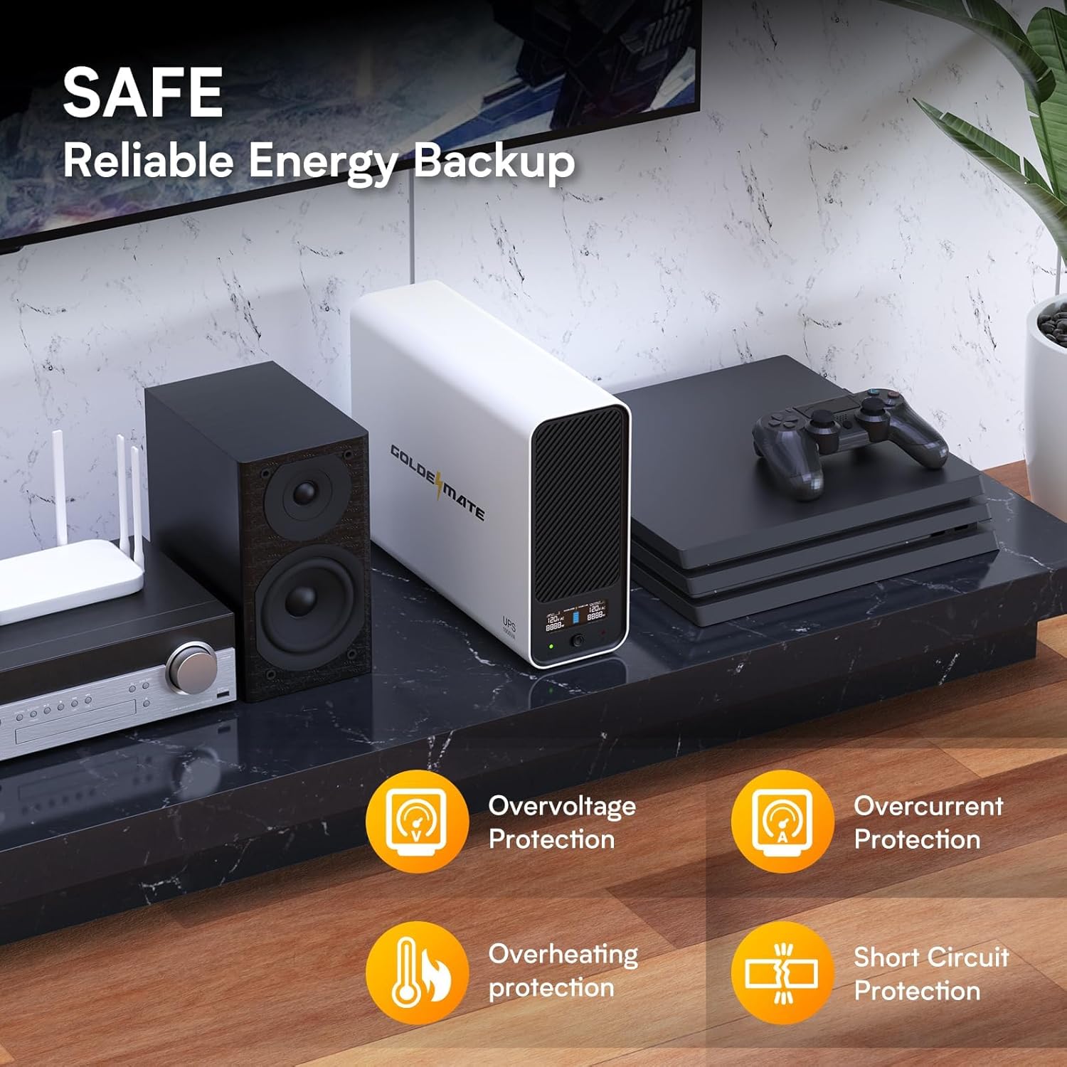 UPS 1000VA/800W UPS Battery Backup and Surge Protector, Backup Battery Power Supply with LiFePO4 Battery (over 5000+ cycles), LCD Display Panel, 4 Outlets, AVR, BE425M, Dataline Protection