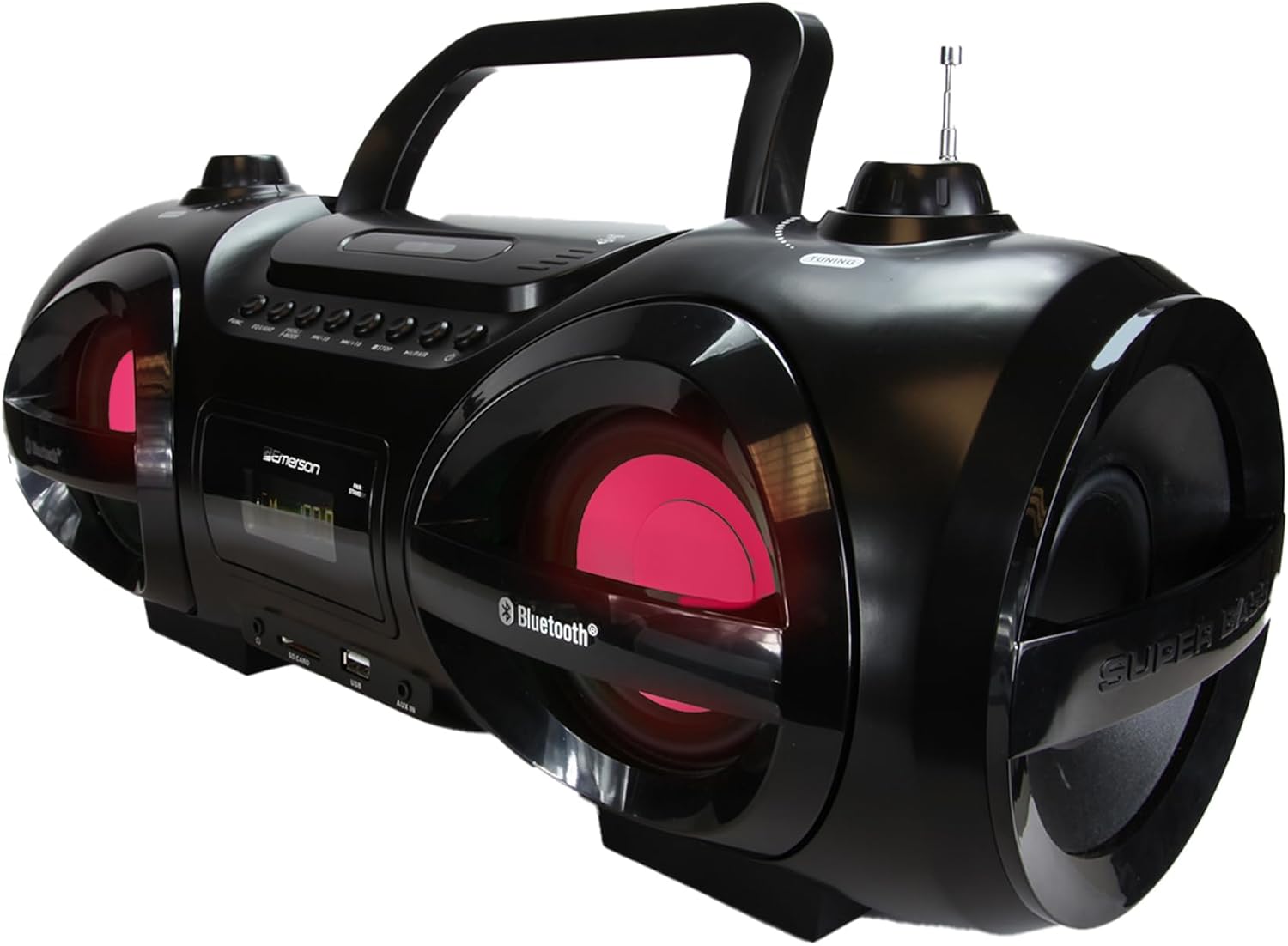 Retro Portable Boombox CD Player, Cassette, AM/FM Radio, Bluetooth, USB, LED Display, Aux-in, Headphone Jack, Battery or AC Powered, Classic Entertainment for Home & Outdoors