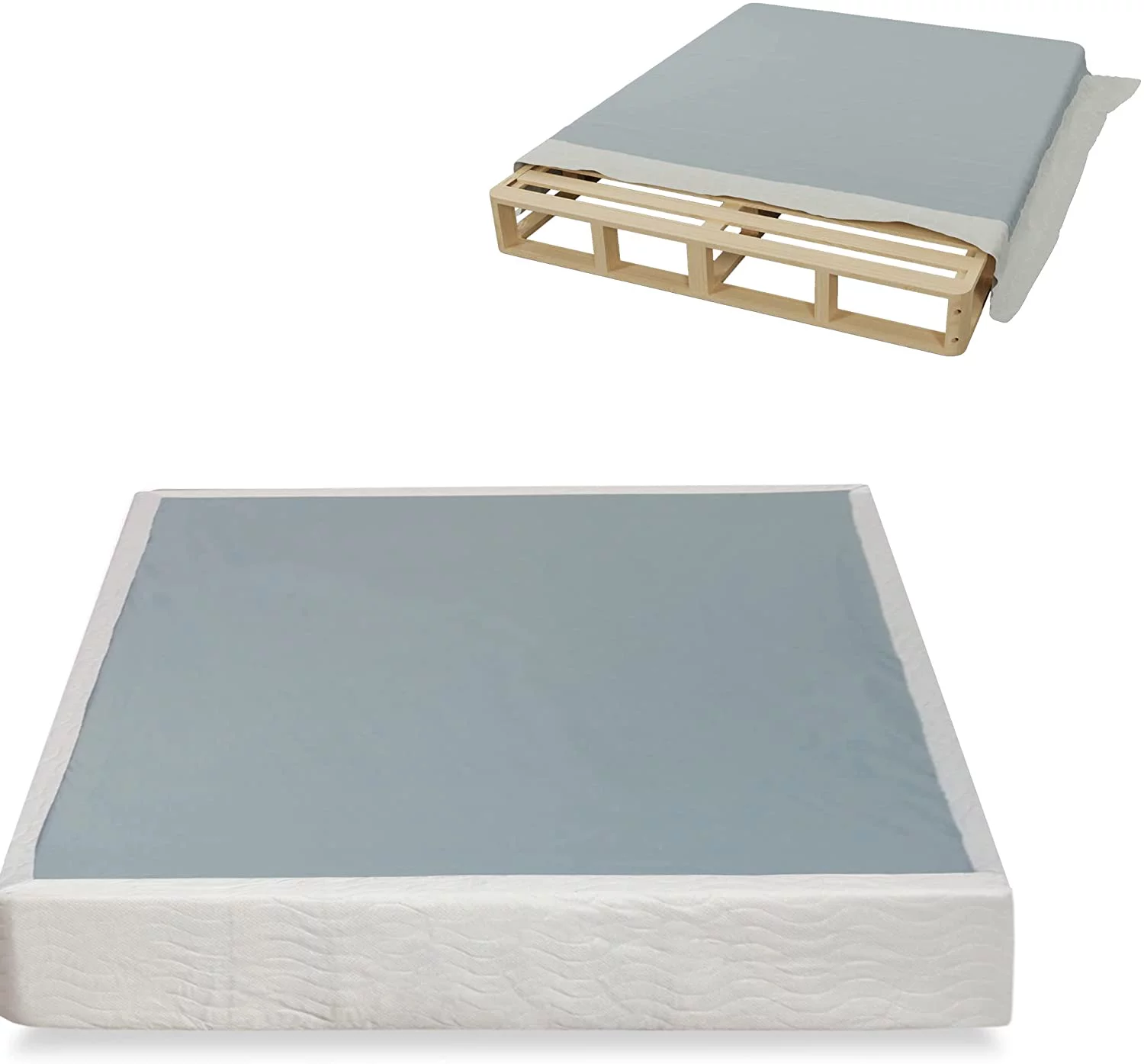WAGEE, 4.5-Inch Sturdy Box Spring for Mattress Support-Durable and Easy to Assemble Natural Wood Foundation for Full, White