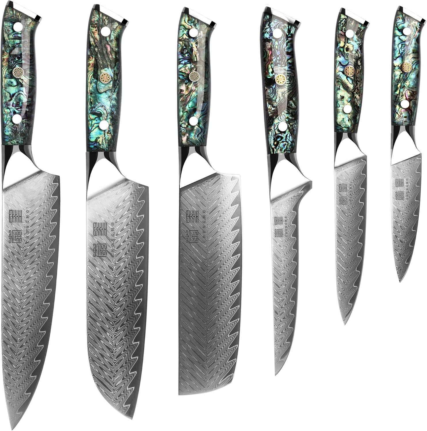 Professional Kitchen Knife Set 7 Pieces - Japan VG10 Super Steel 67 Layer Damascus Steel Shell Resin Handle Kitchen Knife Set with Sapele Magnetic Knife Holder
