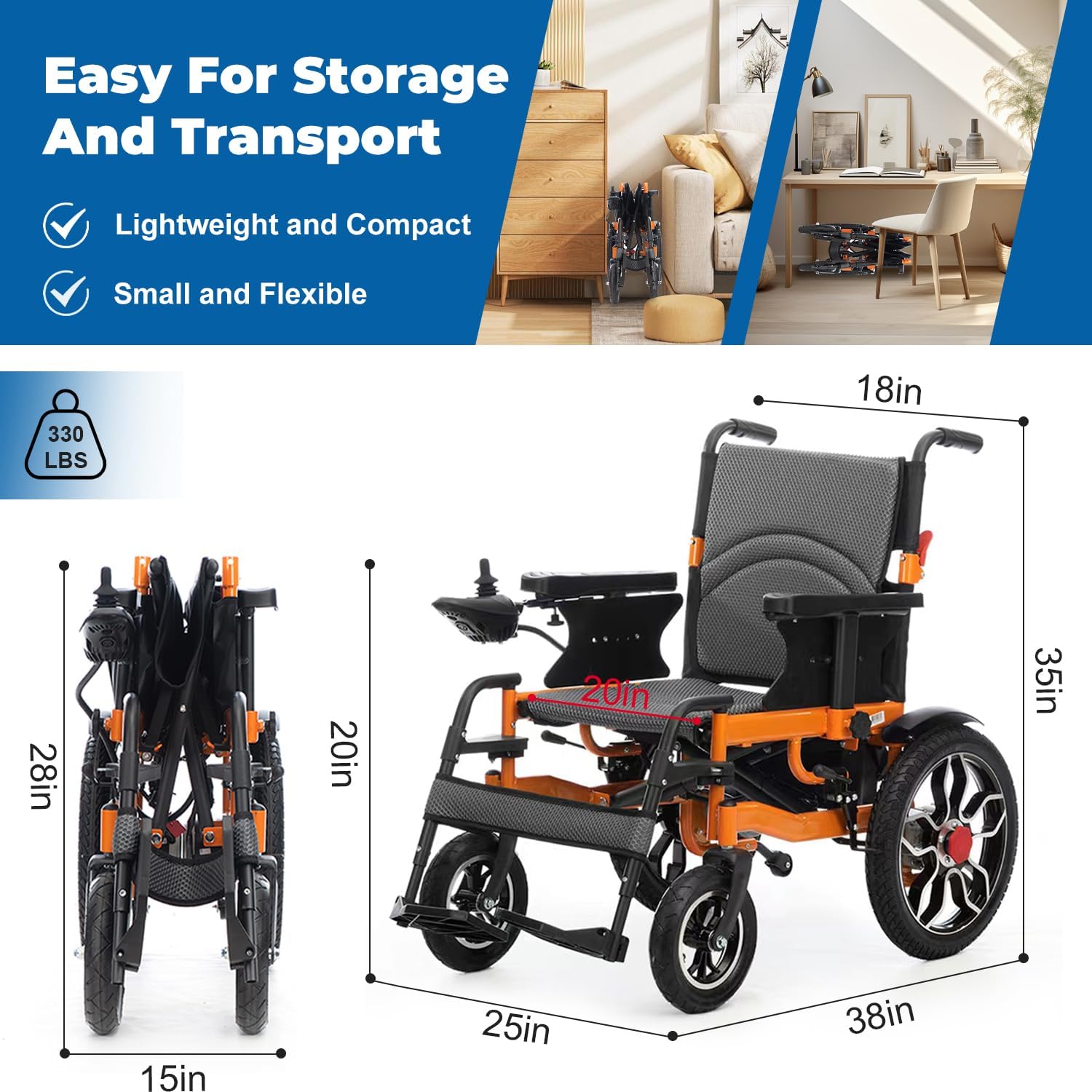 Folding Electric Wheelchair,Electric Wheelchair for Adults Seniors,20in Width Lightweight Foldable Motorized Wheelchair,Compact Intelligent Power Wheelchair,All Terrain Wheelchairs-Airline Approved