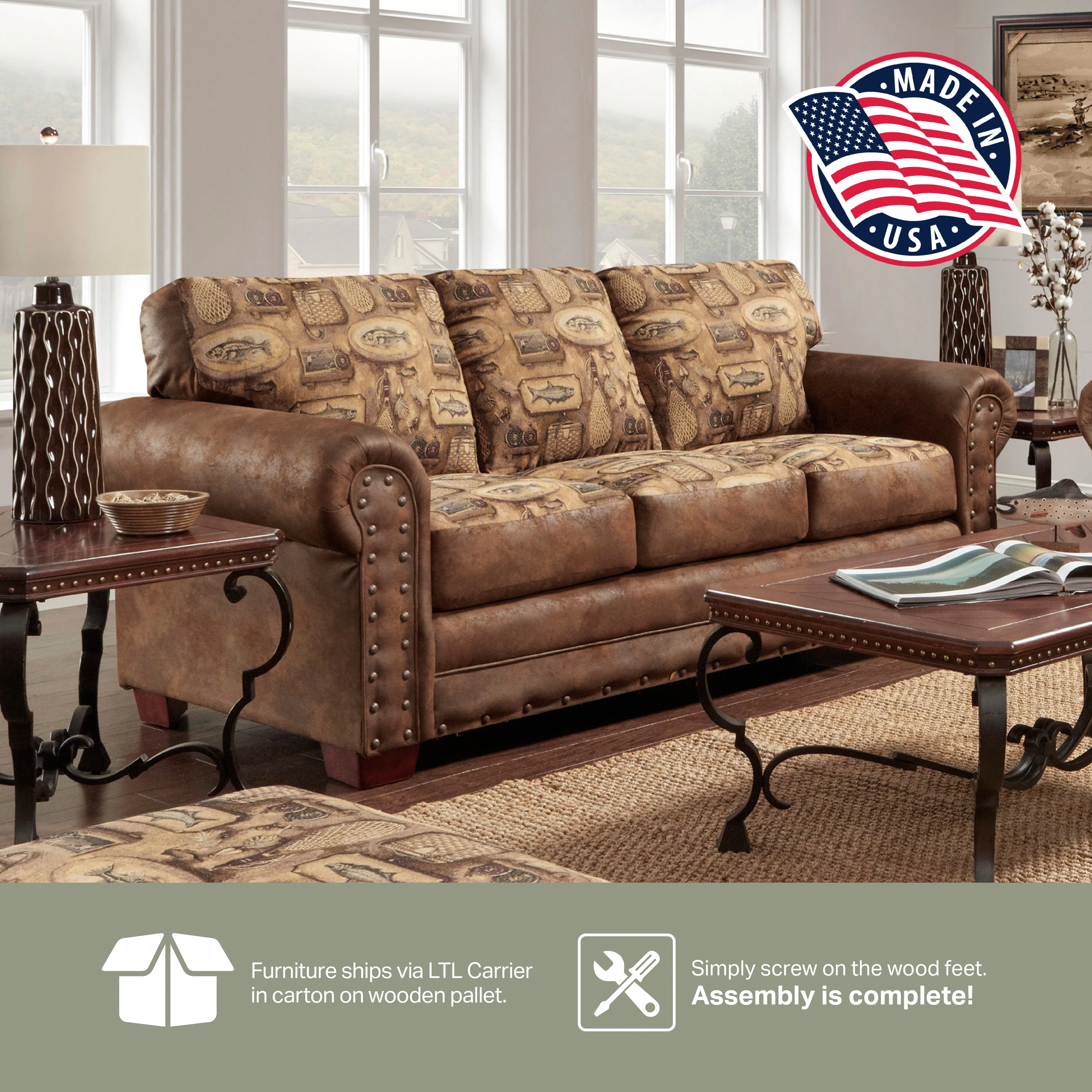 American Furniture Classics Model 8505-80 River Bend Lodge Style Sleeper Sofa for Adults
