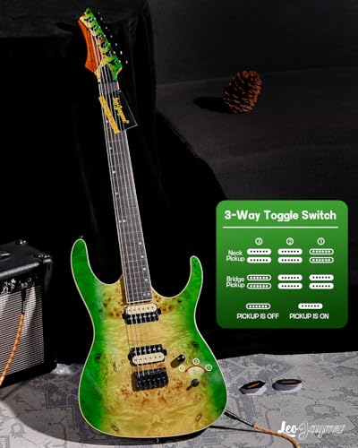 Leo Jaymz Electric Guitar Monsoon Series,Reverse Headstock,Mahogany Body,Roasted Maple Neck,Rosewood Fretboard,Locking Tuners,Rounded End Frets,AlnicoV Pickups,Fixed Bridge (Blue Flame)