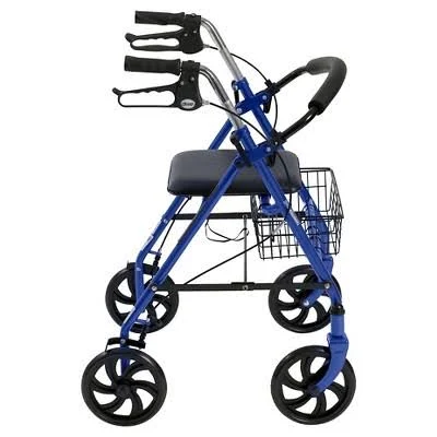 Drive Medical Four Wheel Walker Rollator with Fold Up Removable Back Support - BLUE.