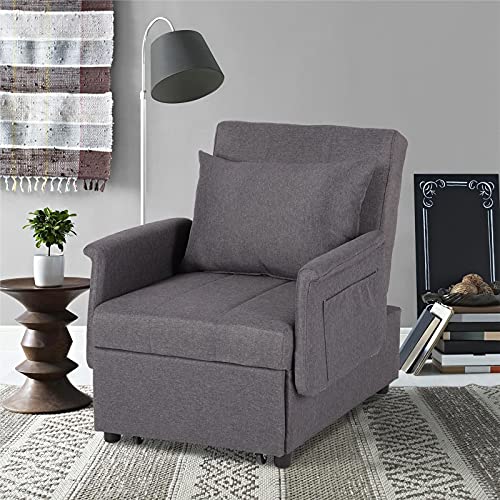 Sleeper Chair, 3 in 1 Chair Bed Sleeper for Adults, Pull Out Sleeper Sofa Convertible Single Lounge Chair with Pillow, Side Pockets for Living Room Small Space (Black)