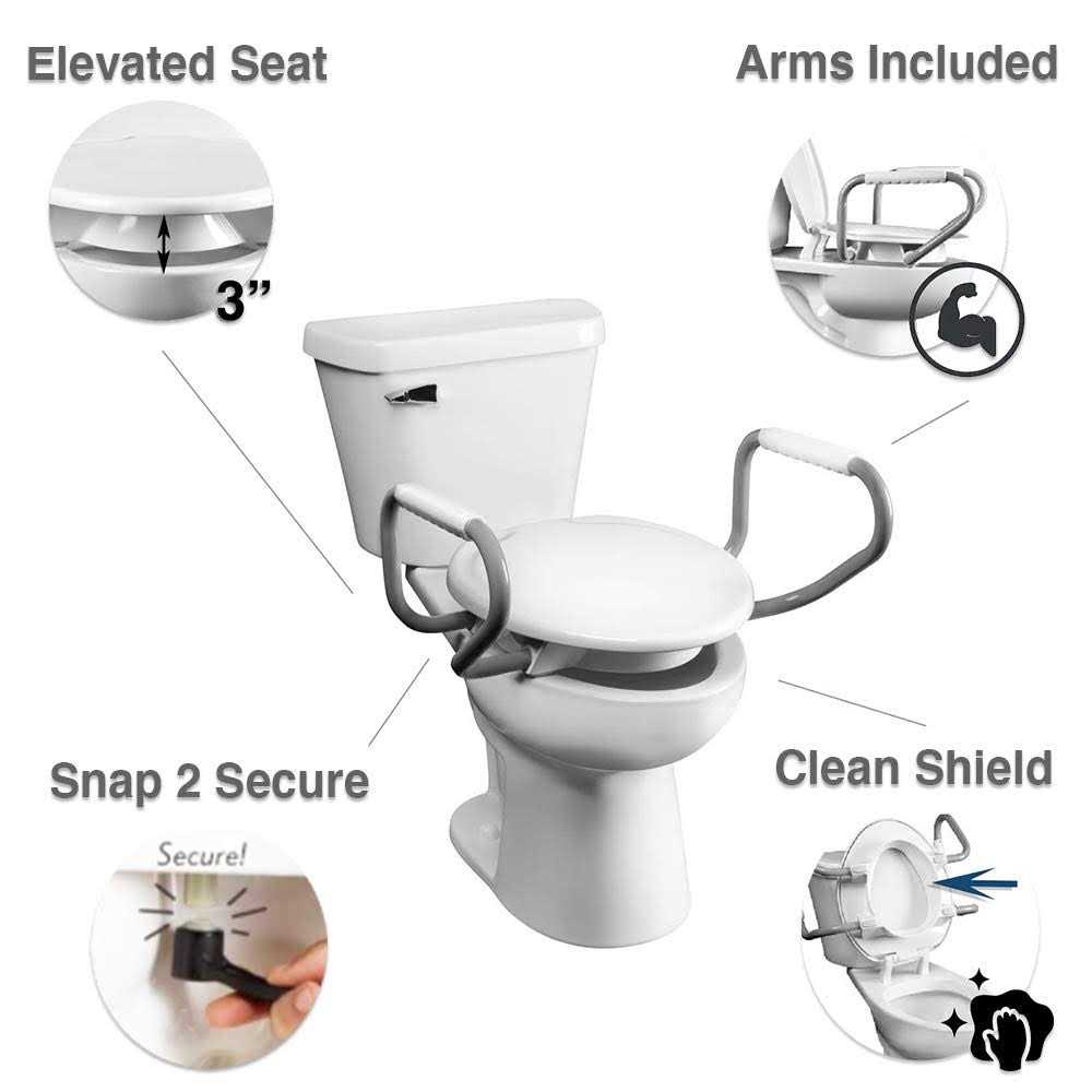 Bemis Assurance with Clean Shield Round Plastic Premium Raised Toilet Seat with Support Arms White