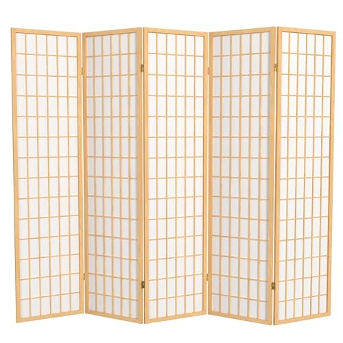Red Lantern 6 ft. Tall Window Pane Shoji Screen-Natural-4 Panels Room Divider