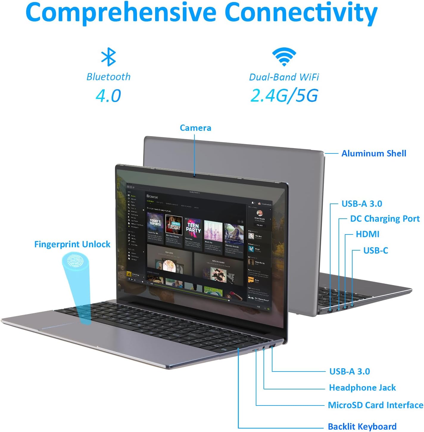 AMD Ryzen 7 5700U Laptop, Radeon RX Vega 8 Graphics, 16GB DDR4 RAM, 512GB M.2 PCIe NVMe SSD, 15.6" FHD IPS LCD, Backlit Keyboard, Fingerprint Reader, Webcam, USB C, Bluetooth, 5G WiFi, Windows 11 Pro