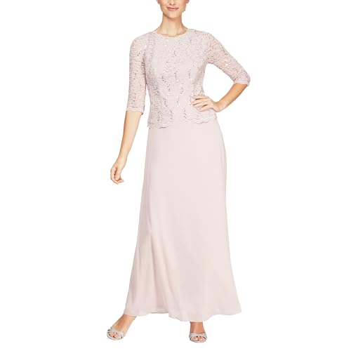 Alex Evenings Women's 3/4 Sleeve Stretch Lace Bodice One Piece Mother of The Bride Dress (Petite and Regular Sizes)