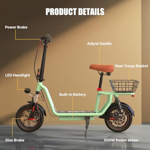 iScooter Electric Scooter with Seat, 37/21 Miles Long Range & 28/19/15.6 MPH Top Speed, 14"/12"/10" Pneumatic Tire, Height Adjustable Seat & Handlebar, Dual Suspensions Commuting Scooter with Basket