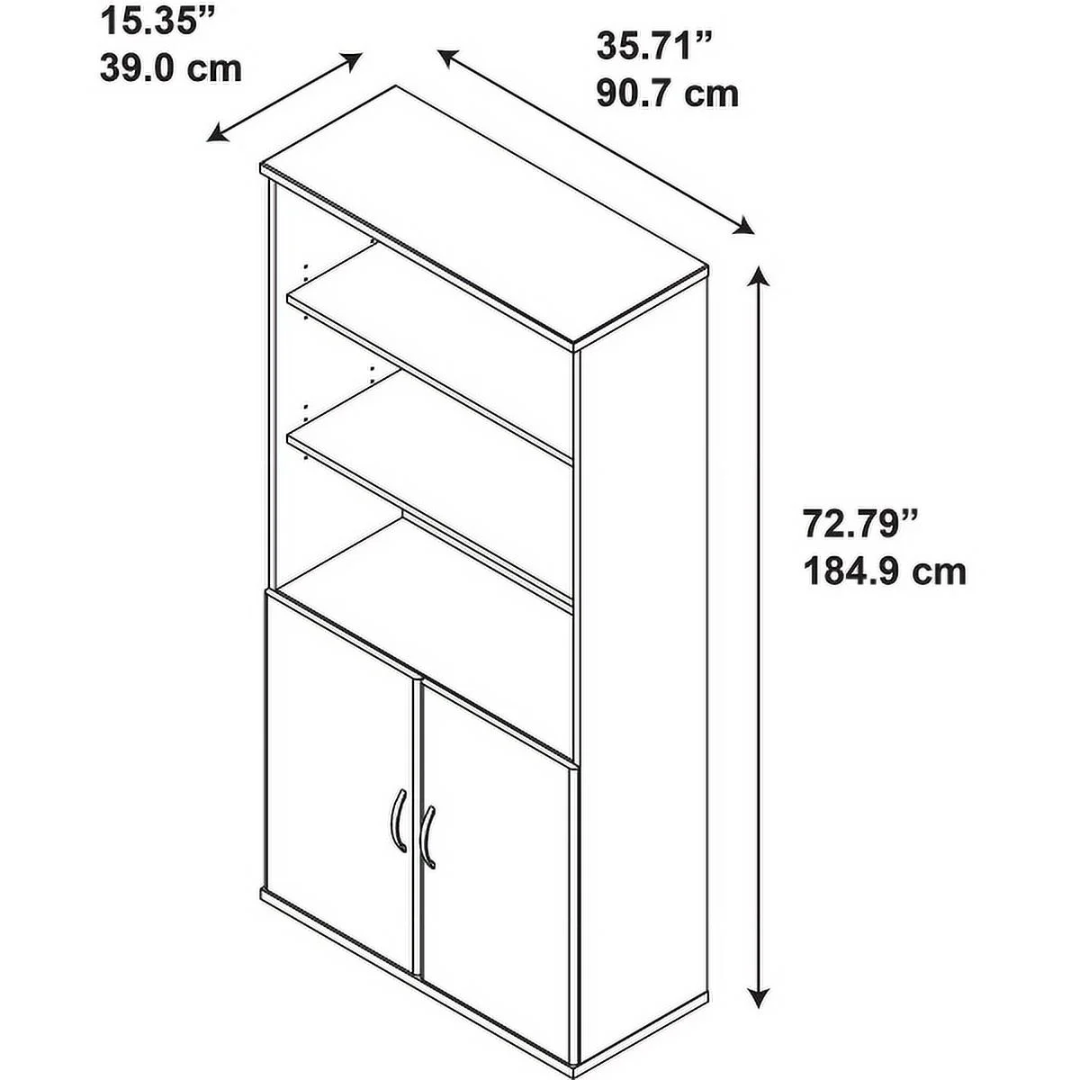 36W 5 Shelf Bookcase with Doors in Mocha Cherry - Engineered Wood