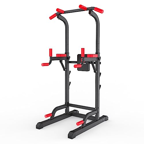 Power Tower Dip Station, Pull Up Bar Station & Multi-Function Gym Equipment For Home Strength Training Adujustable Height Up to 85.5",Load 350LBS