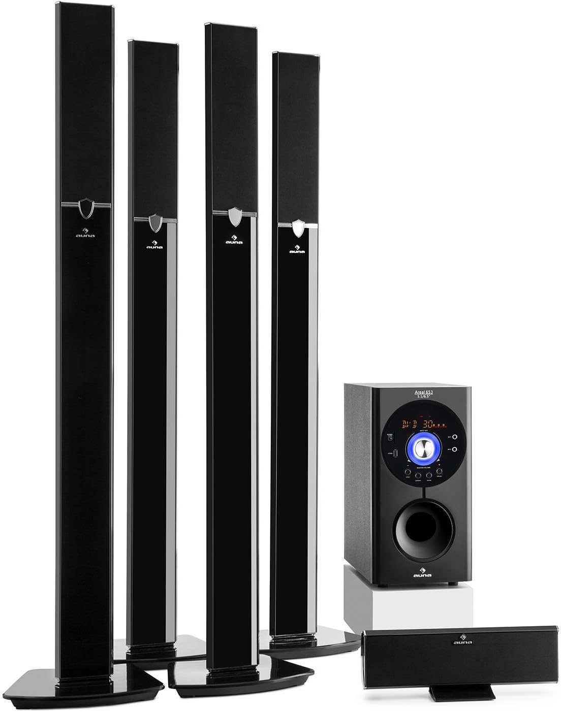 AUNA Areal Nobility Home Theatre System - 5.1-Channel Surround System, 120W RMS, 35W Subwoofer, Satellite Speaker, Bluetooth 3.0, USB, SD Slot, Supports: MP3 / WMA, AUX-in, Remote Control, Black