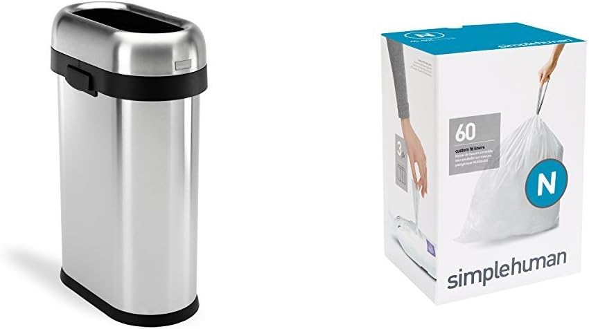 simplehuman 50 litre slim open can heavy-gauge brushed stainless steel + code N 60 pack liners