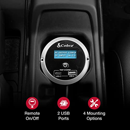 Cobra PRO 2500W Professional Grade Power Inverter, Portable – 2500-Watt Car Charger, 4 Grounded AC Outlets, 2 Fast Charge USB Ports and Remote Controller (CPIALCDG1) Compatible