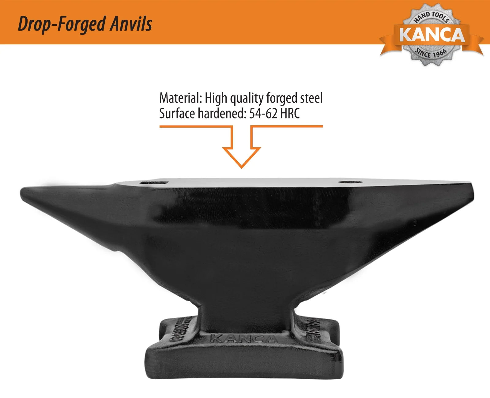 KANCA DFA-50 Drop Forged Blacksmith Anvil Hardened Surface 110 Lb Induction Hardened 54-62 HRC