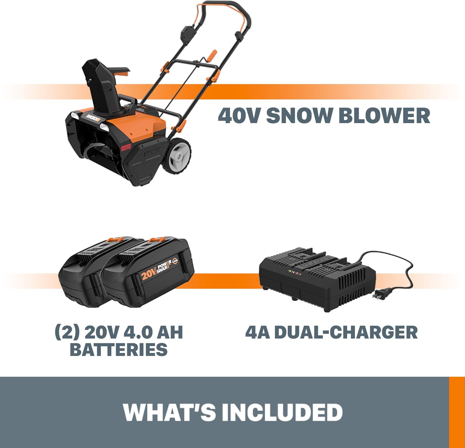 Worx 40V 20" Cordless Snow Blower Power Share with Brushless Motor - WG471 (Batteries & Charger Included)