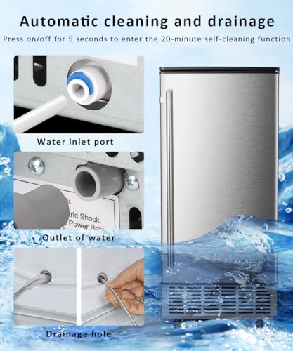 Joy Pebble Commercial Cube Ice Maker，Built-in Ice Maker Machine, 80lbs/Day, 40 Ice Cubes/Cycle, Reversible Door, Drain Pump, 24H Timer & Self-Cleaning, Under Counter Ice Cube Machine for Home