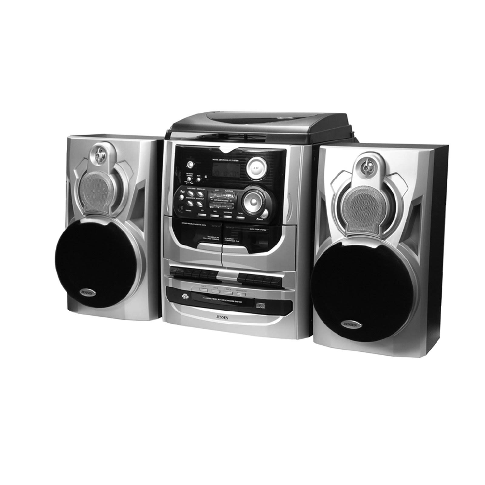 Jensen JMC-1100 3 Speed Stereo Turntable with 3 CD Changer and Dual Cassette Deck, Blue