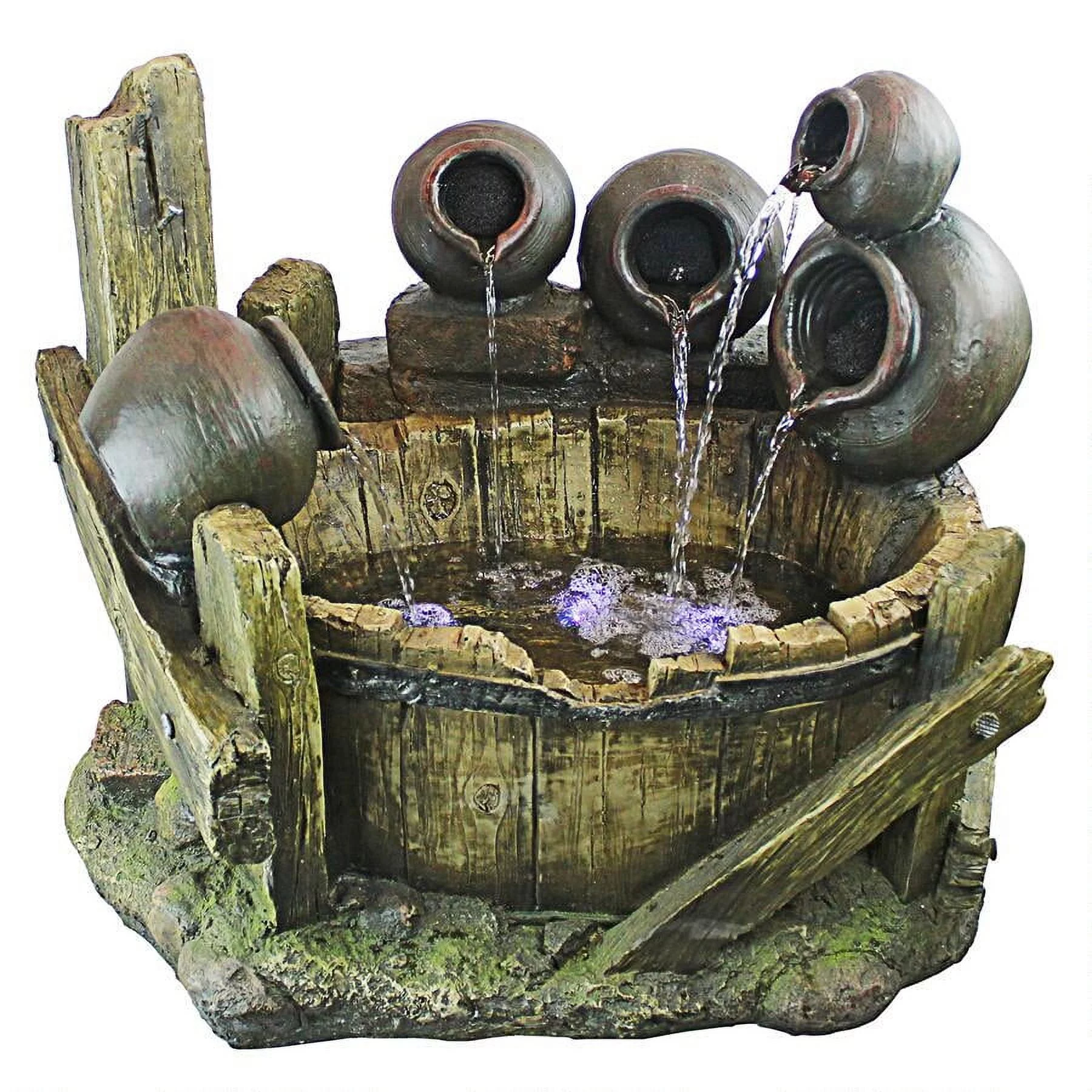 Design Toscano Urns and Barrel Cascading Waterfall Illuminated Garden Fountain - Curated Treasures Market