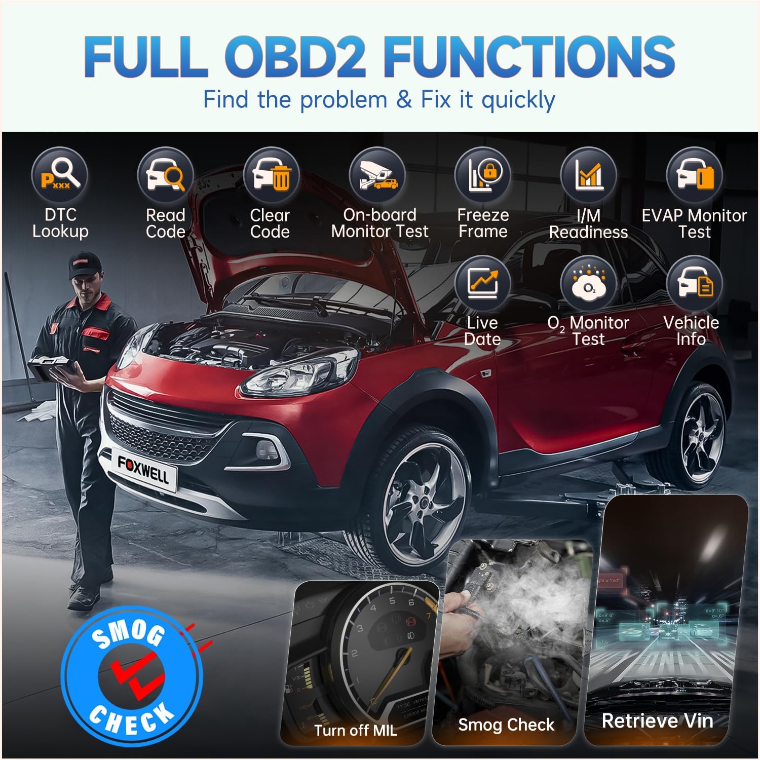 FOXWELL Car Scanner NT624 Elite All System OBD2 Scanner Diagnostic Tool 8 Reset Code Reader ABS/SAS/TPS/Oil/EPB/BRT Scanner for Car Lifetime Update Car Diagnostic Scanner with Battery Test