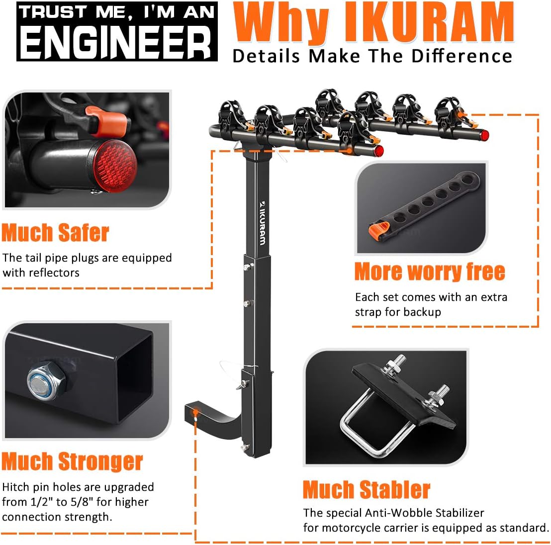 IKURAM R 3 Bike Rack Bicycle Carrier Racks Hitch Mount Double Foldable Rack for Cars, Trucks, SUV's and minivans with a 2 Hitch Receiver