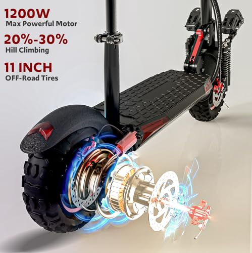 Off Road Electric Scooter Adults, 800/1200W Motor, 48V 15/18/21AH Battery, 11" All-Terrain Tires, Heavy Duty E-Scooter with Dual Suspension with Seat