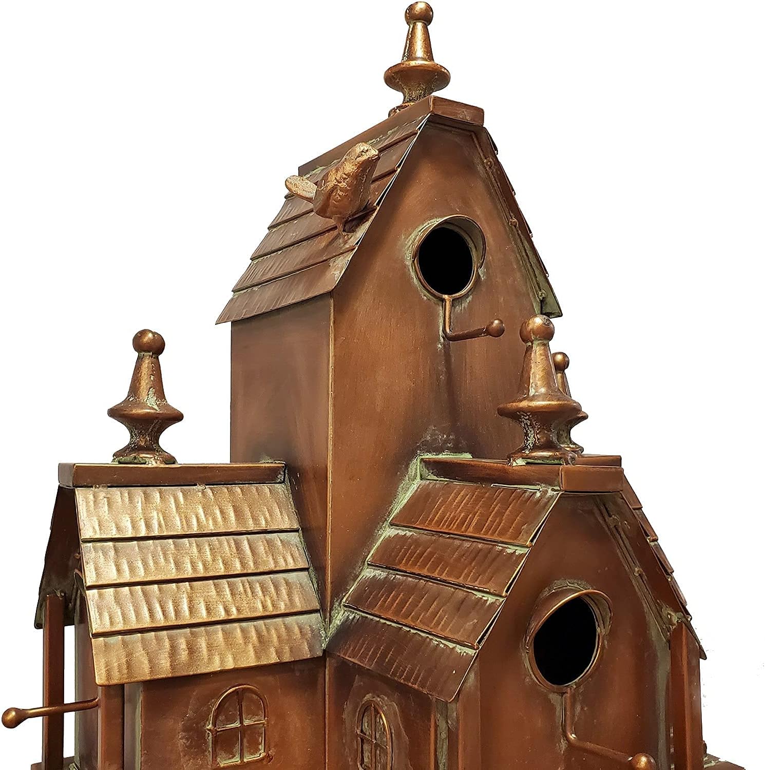 Zaer Ltd. Large Copper Colored Multi-Birdhouse Stakes, Room for 4 Bird Families in Each (Castle Home)
