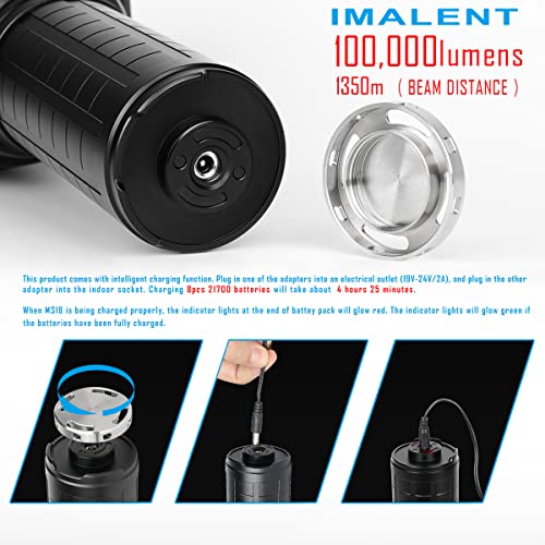 IMALENT MS18 Powerful Bright Flashlight 100,000 Lumens, Flashlights High Lumens Rechargeable with 18pcs Cree XHP70.2 LEDs and OLED Display, LED Flashlight for Emergencies, Camping