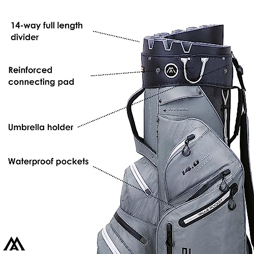 Big Max Dri Lite Silencio 2 - Waterproof Golf Cart Bag with Protective 14 Way Golf Club Divider Organizer Top, Water-Proof Zipper Pockets and Integrated Cooler Bag for Beverages