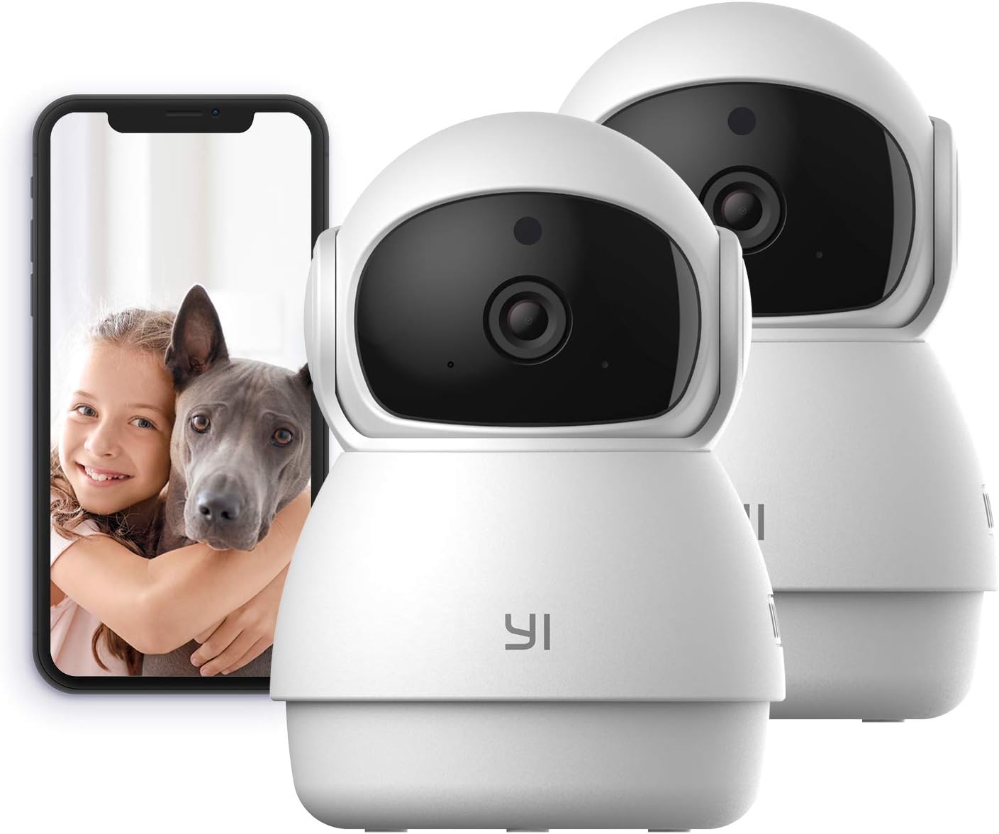 YI 2pc Pan-Tilt Dome Security Camera, 360 Degree Smart Indoor Pet Dog Cat Cam with Night Vision, 2-Way Audio, Motion Detection, Phone APP, Compatible with Alexa and Google Assistant Pack of 2