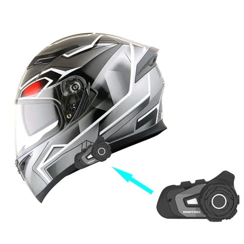 1Storm Motorcycle Full Face Dual Visor Helmet Bundle with Spoiler and Motorcycle Bluetooth Headset: HJK316 Matt Black