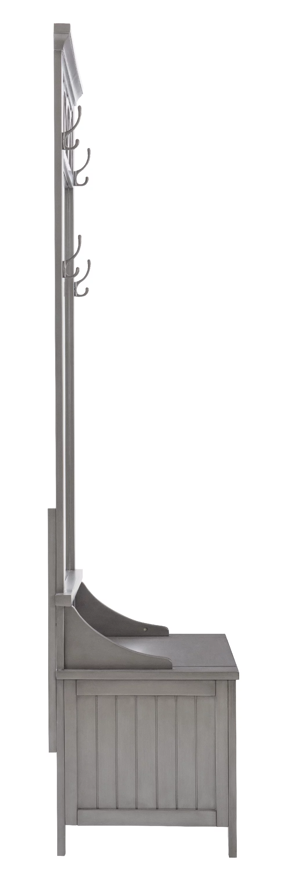 Winslett 4-Hook Hall Tree with Storage Bench and Mirror, Gray