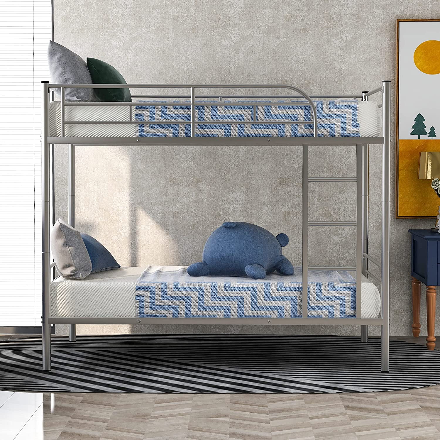 Twin Over Full Metal Bunk Bed, Full Size Bunkbed Frame with Ladder & Guardrail for Adults, Space-Saving Bedroom Funiture, No Box Spring Needed