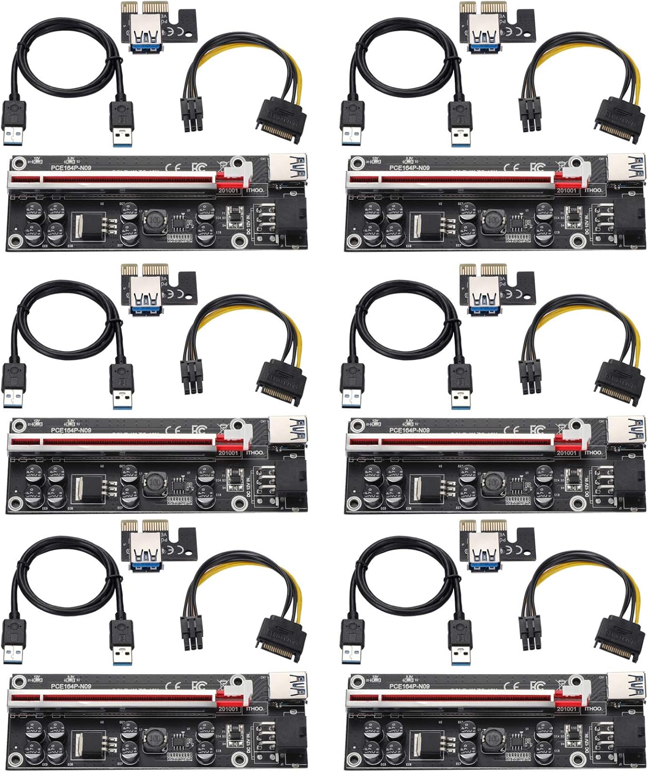 MZHOU PCI-E 1X to 16X Riser Card - Graphics Extension Powered Riser Adapter Card with 24in USB 3.0 Extension Cable for GPU Mining（White-6 Pieces） Pack of 2