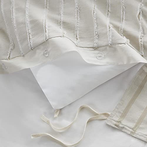 Madison Park King Comforter Set Clipped Jacquard Stripes with Buttons Boho Comforter for a King-Size Bed, Cotton Oversized Comforters with Removable Cover Boho Bedding, King Ivory 9 Piece