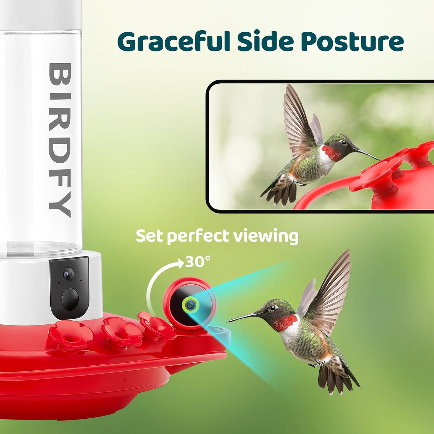 NETVUE Birdfy Hummingbird Feeder with Camera - 2K Dual Smart Cameras Solar Powered, Close-Up Bird Watching, Lifetime-Free AI Identify Hummingbird, Ant Moat & Instant Notifications (20 Ounces)