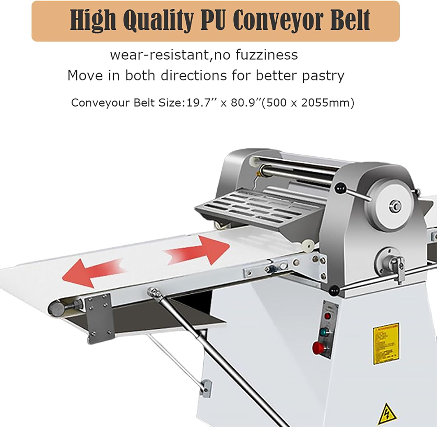 Commercial Dough Sheeter Machine Reversible Dough Roller Sheeter Press Machine 0.06''-1.4'' Thickness Puff Pastry Pie Crust Croissant Crisping Folding Sheeter 20in Belt for Bakery 220V