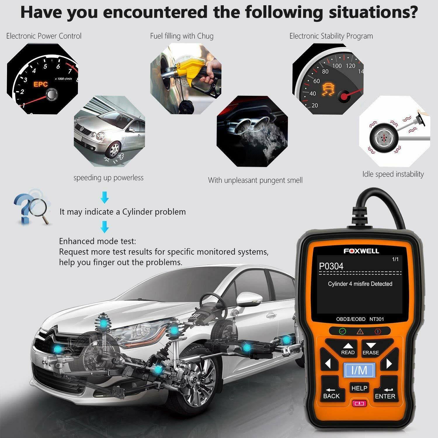 Foxwell NT301 OBD2 Scanner Professional Mechanic OBDII Diagnostic Code Reader