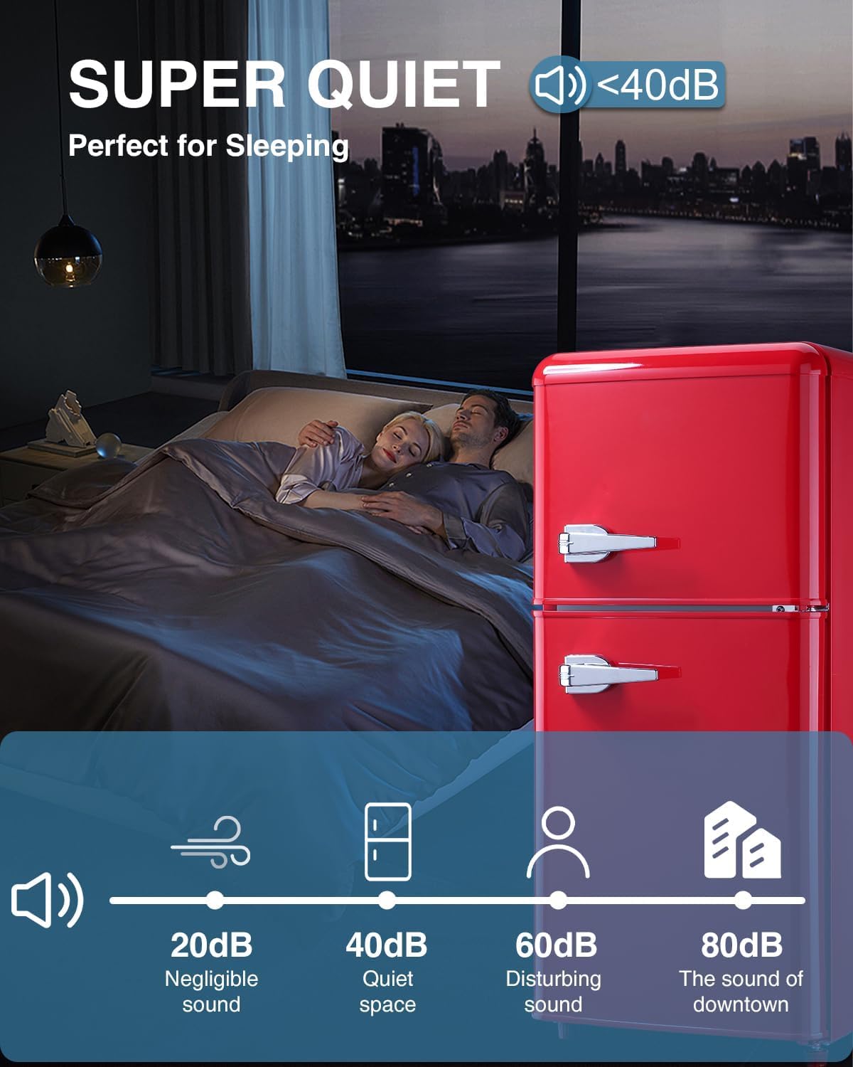 Mini Refrigerator with Freezer 3.5 Cu.Ft, Mini Fridge with 7 Settings Temperature, Adjustable Shelves, 2 Doors, Low Noise, Mini Refrigerator for Apartment, Bedroom, Office, Dorm Red
