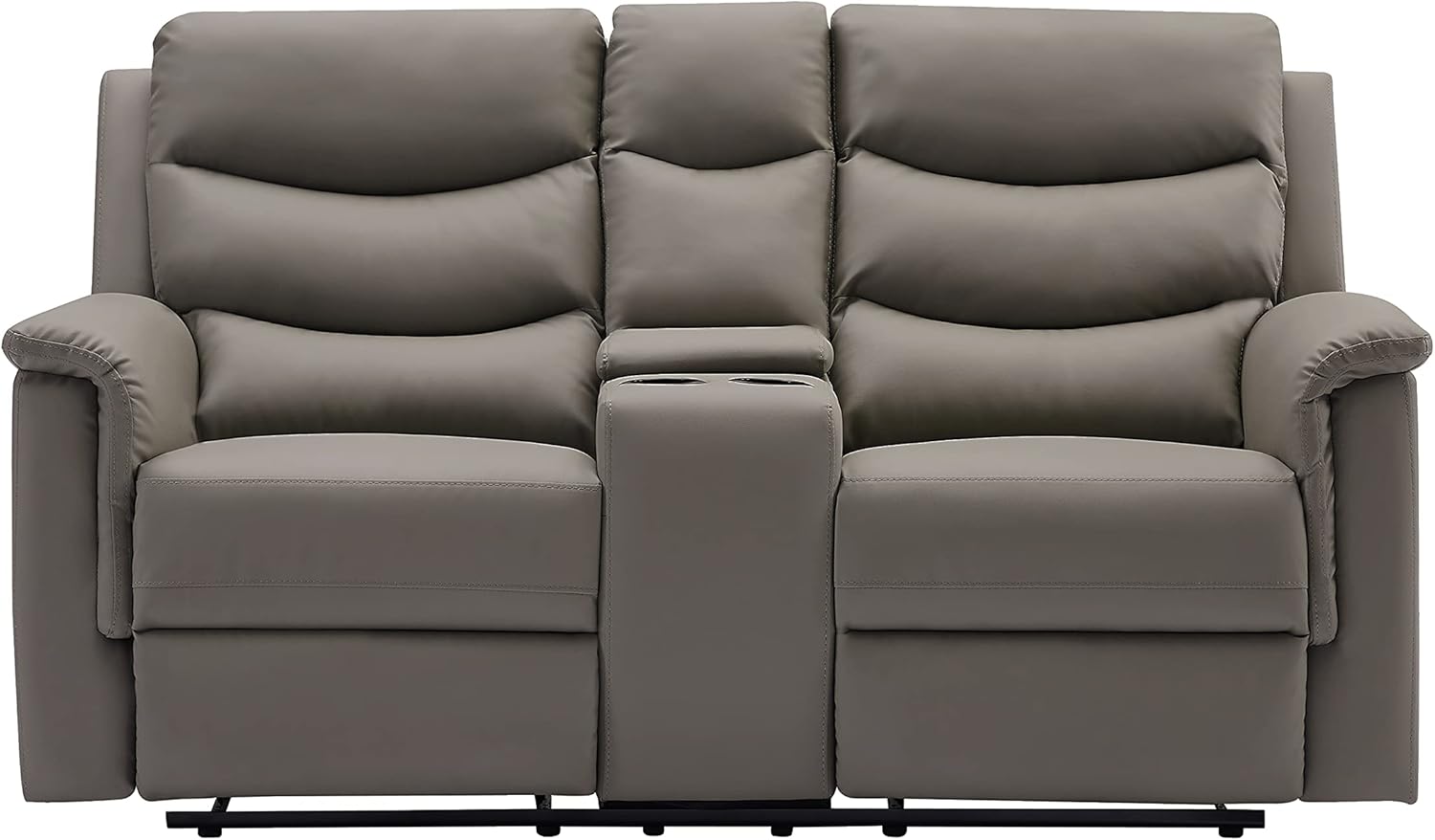 Faxu Leather Love, Manual Double Reclining Loveseat Sofa, Home Theater Seating with Storage Console, Wall Hug RV Couch with Cup Holders for Living Room Furniture Sets, Grey