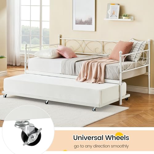 Black Metal Platform Sofa Bed Frame with Heavy Castor Metal Slats,Sofa Bed with Metal Headboard and Footboard,Suitable for Bedroom, Living Room,No Spring Box Needed,Black