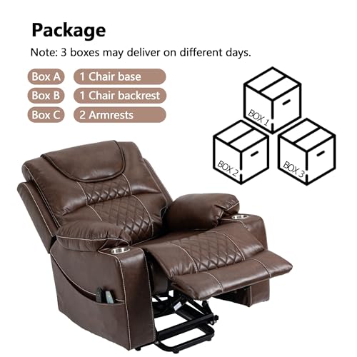 Power Lift Chair Lay Flat Recliner Infinite Position Electric Dual Motor Stand Up Lift Chair with Massage and Heat for Adults,Heavy Duty Recliners with 2 Remote Controls and Two Cup Holders