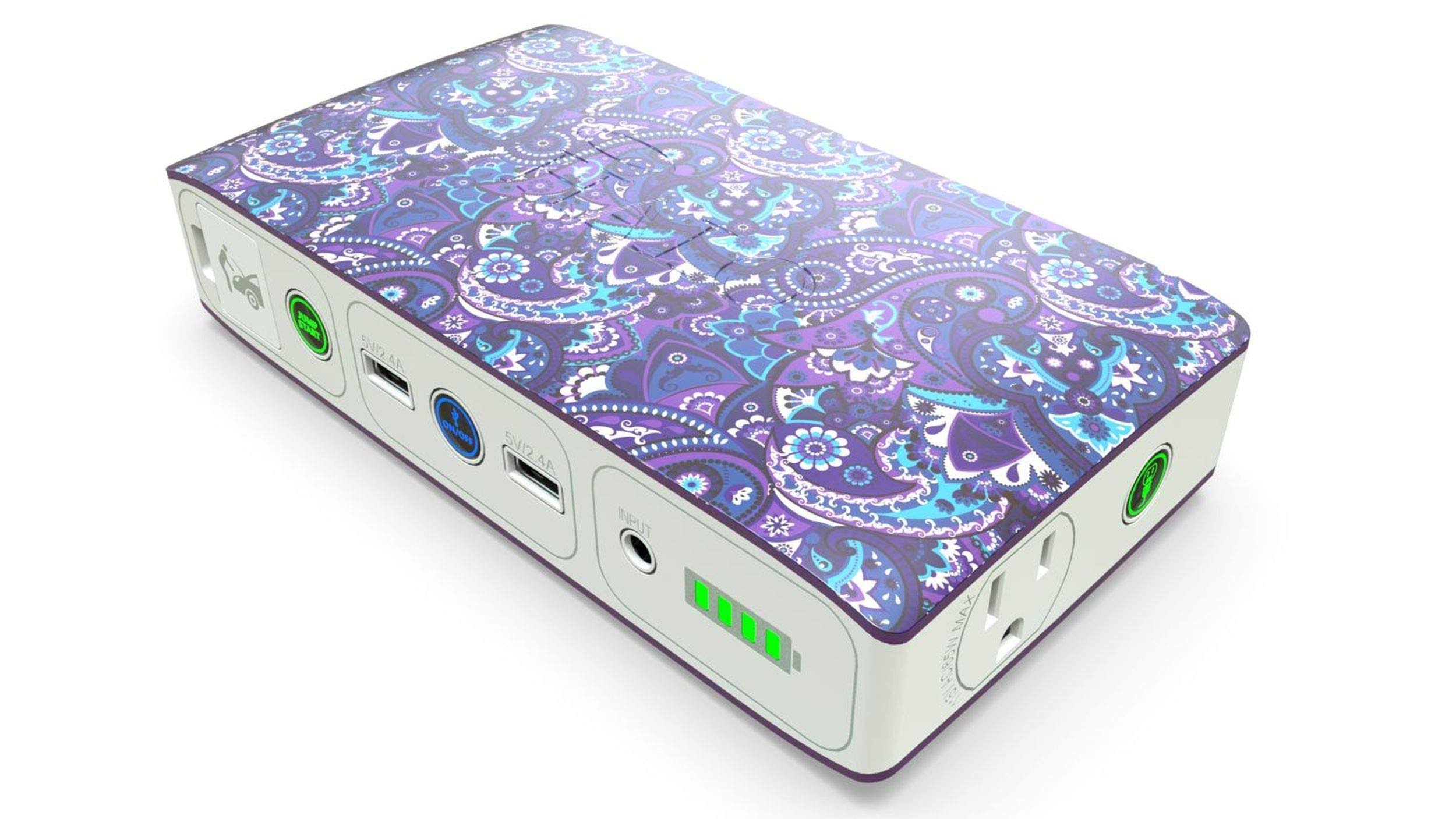 Halo Bolt 58830 mWh Portable Phone Laptop Charger Car Jump Starter with AC Outlet and Car Charger - Violet Paisley