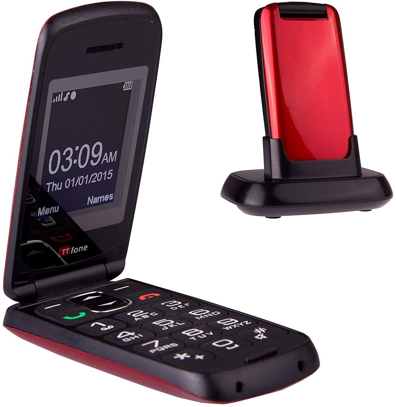 TTfone Star Big Button Simple Easy to Use Flip Mobile Phone Pay As You Go (Vodafone PAYG, Red)