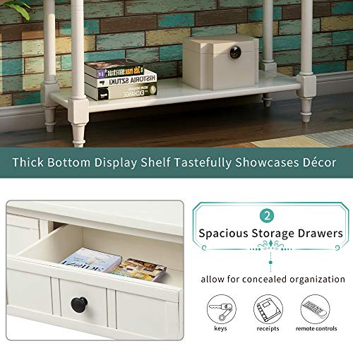 Narrow Console Table with 2 Drawers and Storage Shelf, 35.34" L Retro Sofa Table 2-Tier Wood Entryway Table with Storage for EntryWay, Hallway, Couch, Living Room, Kitchen,Ivory