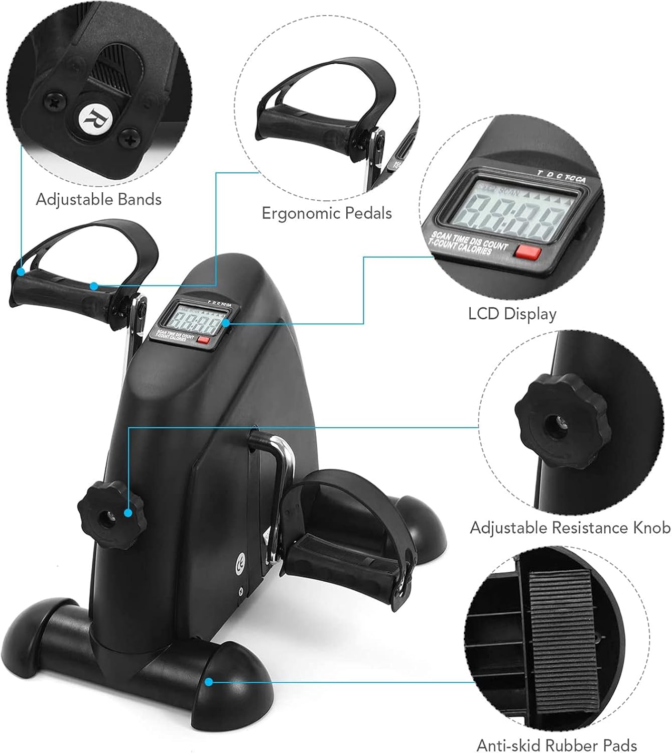 Indoor Mini Under Desk Bike, Portable Exercise Bike, Pedal Stepper Exercise Machine, Adjustable Resistance with LCD Display